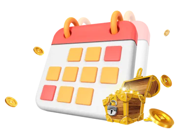 Calendar with a treasure chest of gold below at 6Club