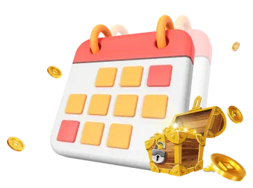 Calendar with a treasure chest of gold below at 6Club